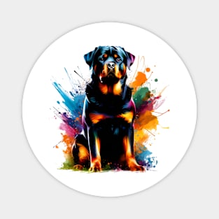 Rottweiler Captured in Vibrant Abstract Splash Art Magnet